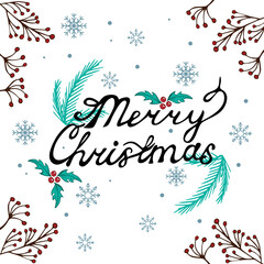 Merry Christmas calligraphy lettering isolated on white web background with holiday elements - Vector illustration