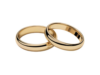 Two elegant golden wedding rings symbolizing love and commitment intertwined isolated on transparent background