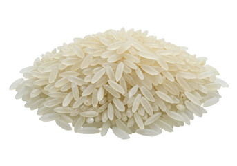 Isolated pile of uncooked long grain rice for nutrition or health on seamless background