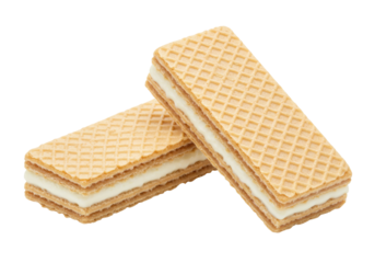 Isolated wafer biscuits with cream filling stacked, a crispy and sweet snack delicacy