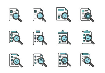 Document Review with Magnifying Glass Icons for Inspection and Verification