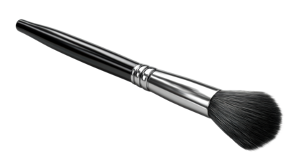 Black and silver makeup brush on white background
