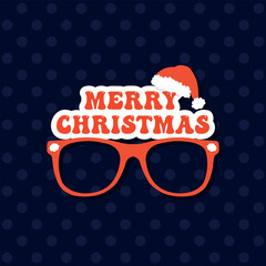 Christmas party eye glasses, holiday sunglasses with Merry Christmas text, vector illustration
