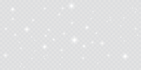 Radiant light effect featuring shimmering glitter and glowing particles on a transparent background. White sparkle dust creates a festive, magical ambiance—perfect vector for Christmas holiday designs