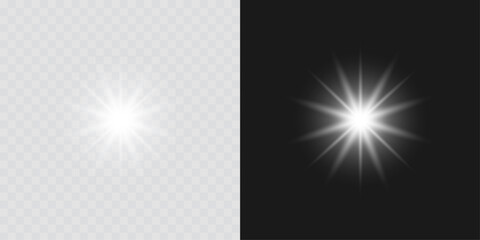A radiant silver star with a bright white glow and sparkling flare effect. Elegant glowing starlight vector perfect for Christmas décor, festive designs, and luminous light overlays or digital effects
