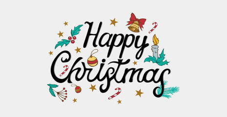 Merry Christmas calligraphy lettering isolated on white web background with holiday elements - Vector illustration