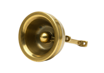 Isolated bronze or brass call bell with a striking hammer ready to make a ring, for sale