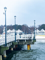 Wooden pier in the cold winter sea