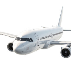 Modern white passenger jet airplane with engines isolated on transparent background