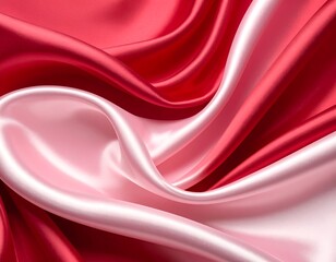 Flowing, lustrous crimson and blush fabric folds, close-up, elegant