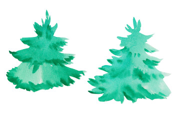 Fir tree set. Hand drawn watercolor pine tree isolated on white. Ideal for nature designs, patterns, forest scenes, eco-friendly decor, and seasonal themes, packaging, decorations, gifts, prints