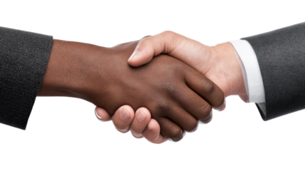 Diverse handshake showing agreement between Black and White men