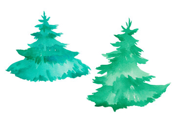 Fir tree set. Hand drawn watercolor pine tree isolated on white. Ideal for nature designs, patterns, forest scenes, eco-friendly decor, and seasonal themes, packaging, decorations, gifts, prints