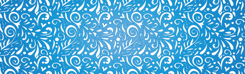 Abstract frosty patterns, panoramic blue and white web pattern background - Vector illustration