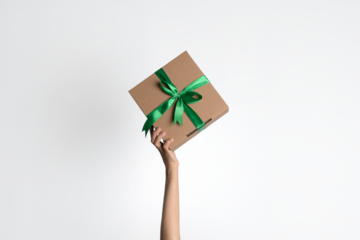 hand holding giftbox on white background