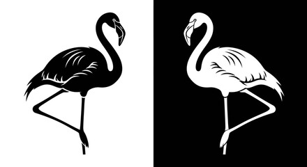Obraz premium Elegant Black and White Flamingo Silhouettes Vector