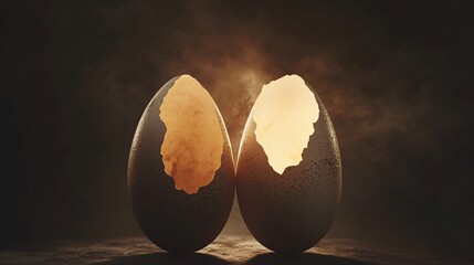 Double-shelled peeled egg with copy space