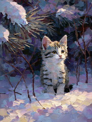 A little kitten in the snow