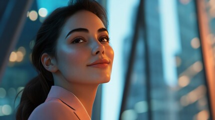 Contemplative Businesswoman Gazing with Gentle Grin