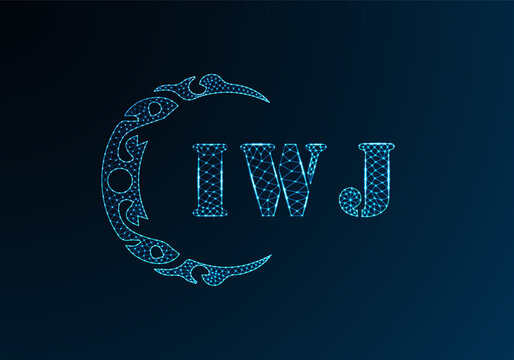 Low poly letter logo IWJ design. IWJ letter logo low poly vector design on blue color gradient background. IWJ logo low poly design