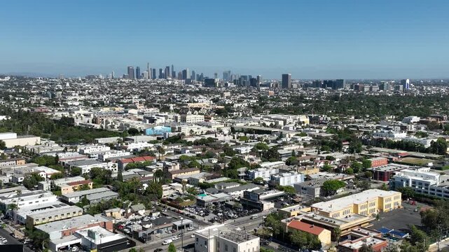 Hollywood Aerial Shot Towards Los Angeles Downtown L