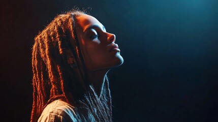 Contemplative Female with Dreadlocks Posing Indoors