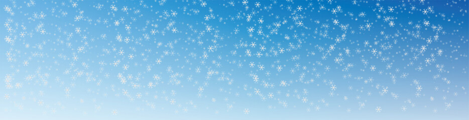 A realistic falling snow overlay on a blue gradient festive winter background with snowstorm and bokeh. A modern vector, white overlay with special light effect, for Christmas, New Year holiday design