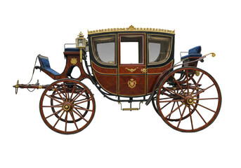 Isolated royal carriage on display antique vehicle for transport without horses in history