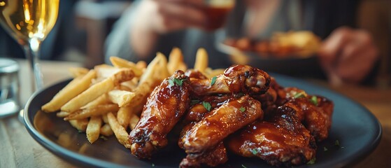Enjoying Chicken Wings with BBQ Sauce