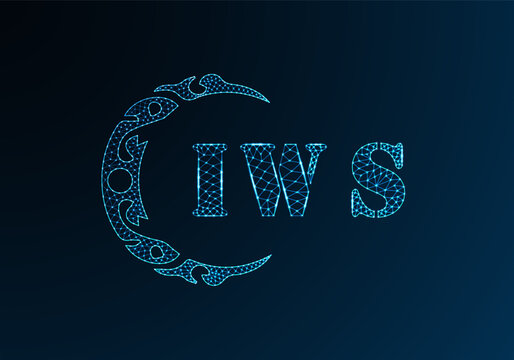 Low poly letter logo IWS design. IWS letter logo low poly vector design on blue color gradient background. IWS logo low poly design