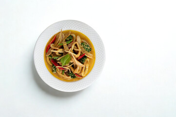 Delicious thai basil stir fry with squid and vegetables