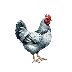 Fototapeta premium Detailed illustration of a grey hen with black and white feathers. Symbol of farming, simplicity, and domestic life.