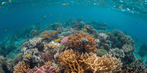 Fototapeta premium Vibrant Coral Reef with Colorful Fish