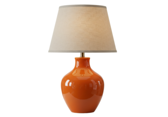 Isolated orange table lamp with cream shade for bedroom or living room décor, studio shot