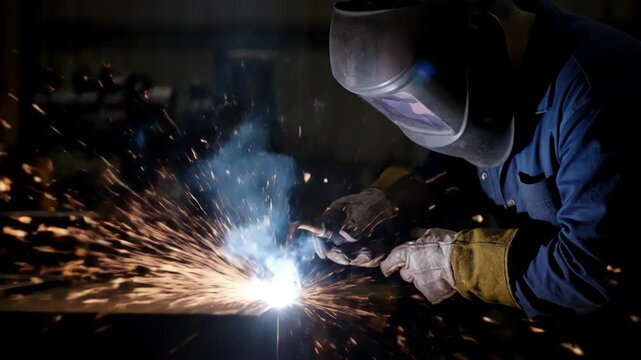 Welder Using Torch to Ignite Sparks and Melt Metal