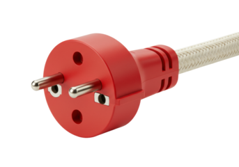 Isolated red European power plug with a braided cord for safe electrical connection