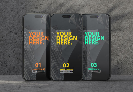 Smartphone Mockup near concrete wall for App UI Design