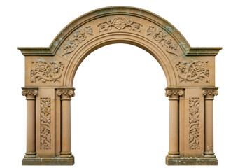Fototapeta premium Isolated sandstone archway with columns, ornate carving, design element on architecture