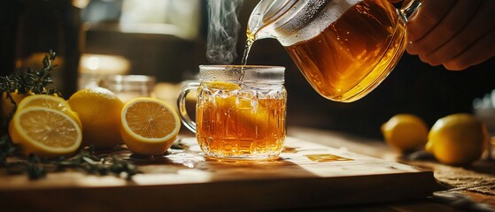 Pouring Tea into Jam Lemon Armudy