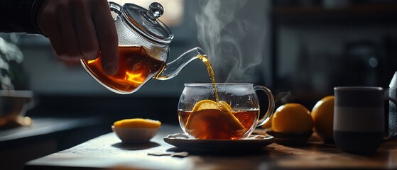 Pouring tea in elegant lemon display