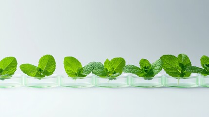 Arrangement of Green Fish Mint Leaves in Petri Dishes