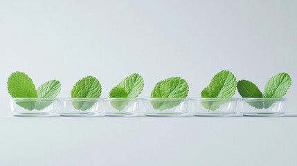 Green Fish Mint Leaves in Petri Dishes
