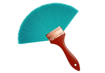 Isolated artist paintbrush with turquoise bristles and wooden handle, studio shot