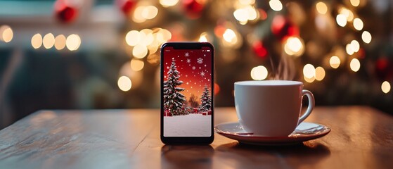 Festive Phone Display with Coffee
