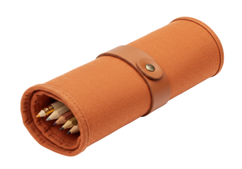 Isolated Pencil Roll with Colored Pencils ready for travel and drawing on the go, creative work