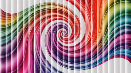 Obraz premium Vibrant rainbow spiral with vertical stripes creates a mesmerizing and colorful visual effect on white background