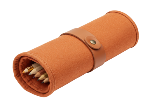 Isolated Pencil Roll with Colored Pencils ready for travel and drawing on the go, creative work