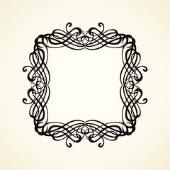 Old cute romantic book ribbon bow swirly tag swoosh element isolated on white paper card backdrop. Freehand black ink pen outline drawn curly corner sketchy in artistic rustic curlicue scrawl style