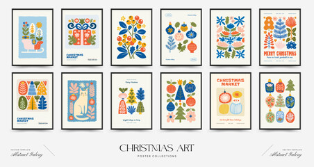 Merry Christmas and Happy New Year vertical flyer or poster template. Modern trendy minimal style. Hand drawn design for wallpaper, wall decor, print, postcard, cover, template, banner.