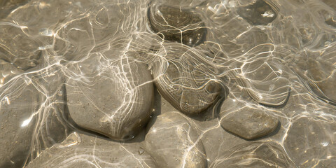 Obraz premium Smooth River Stones Underwater with Sunlit Shimmer